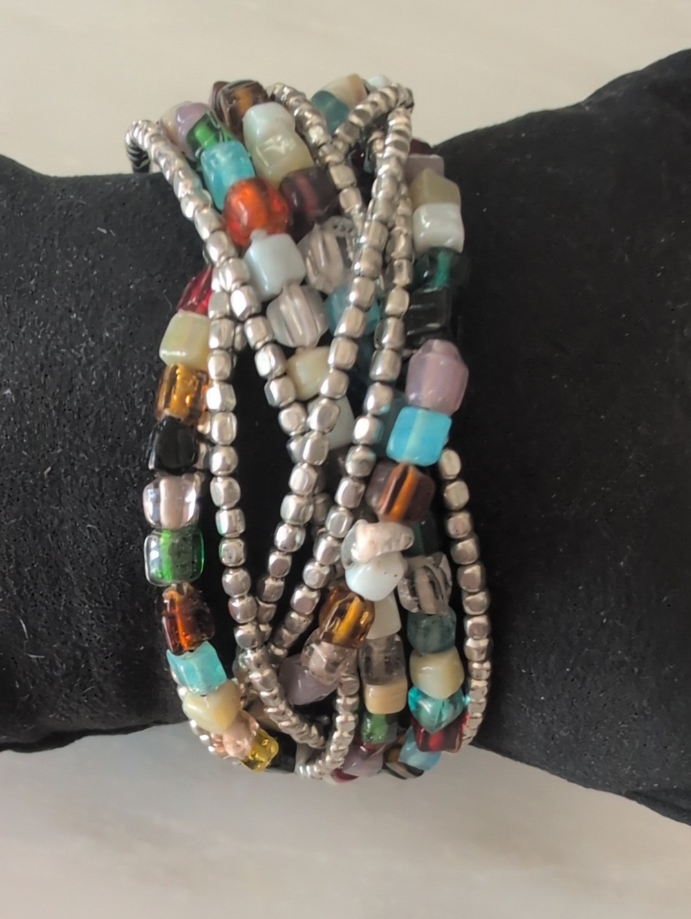 Multicolor Beaded Wrap Bracelet with Silver Accents